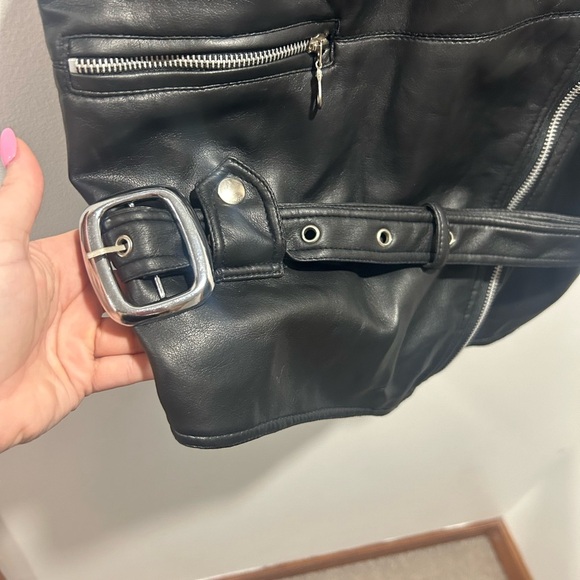 NEXT ISSUE size Large faux black leather biker jacket side zip, silver hardware - Picture 7 of 10